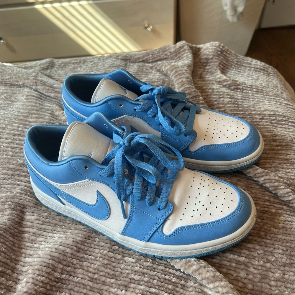 Blue and White Low-Top Dunks